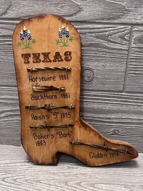 Vintage Barbed Wire Collection Cowboy Boot Shaped Art Sign Plaque RARE Handmade